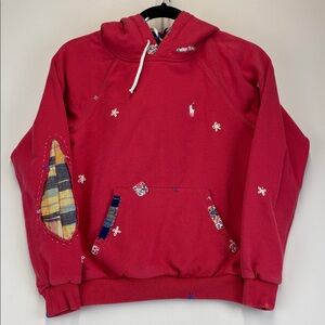 POLO RALPH LAUREN Pink Patchwork Embroidered Pullover Hoodie Size XS